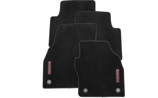 Textile foot mats Prestige - red lettering and stitching