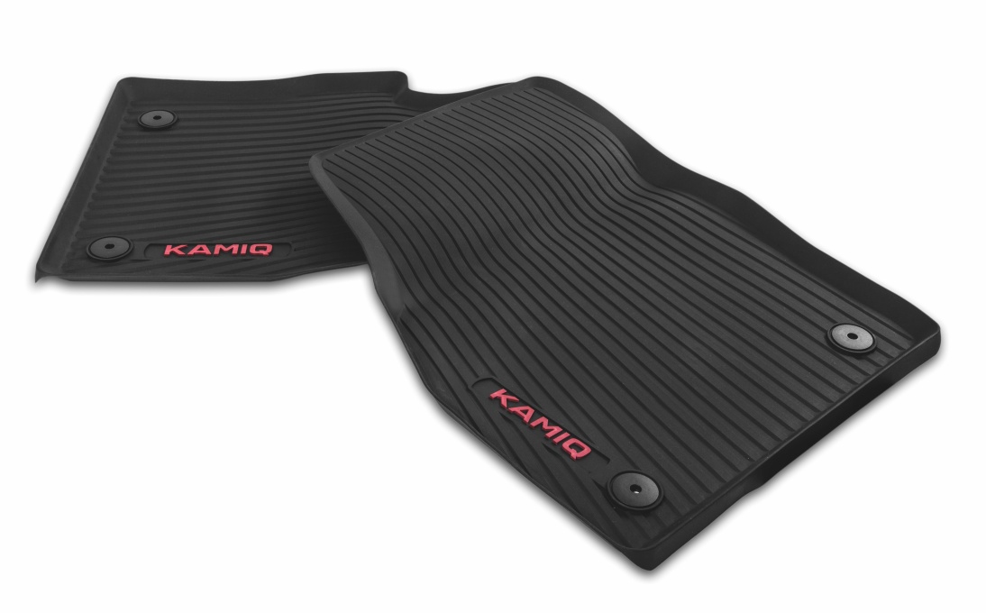 All-weather foot mats – red lettering, front