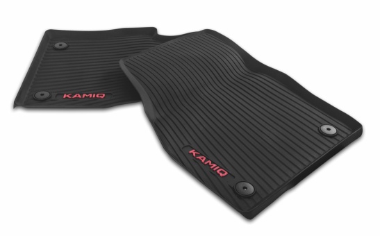 All-weather foot mats – red lettering, front