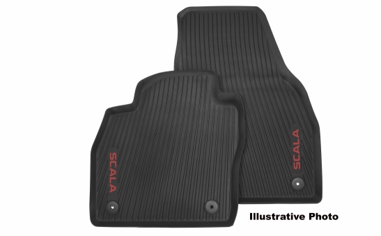 All-weather foot mats – red lettering, front
