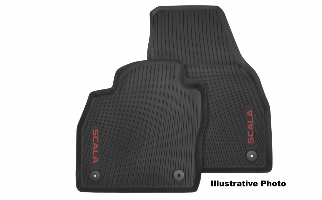 All-weather foot mats – red lettering, front