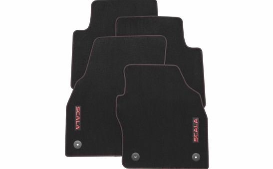 Textile foot mats Prestige - red lettering and stitching
