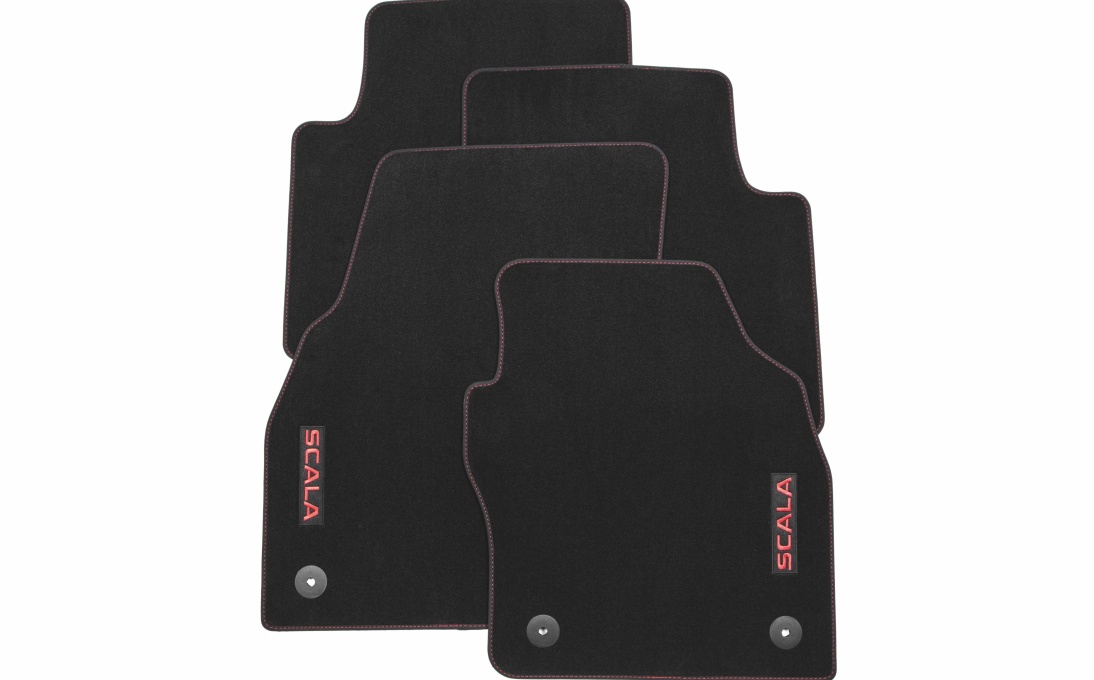 Textile foot mats Prestige - red lettering and stitching